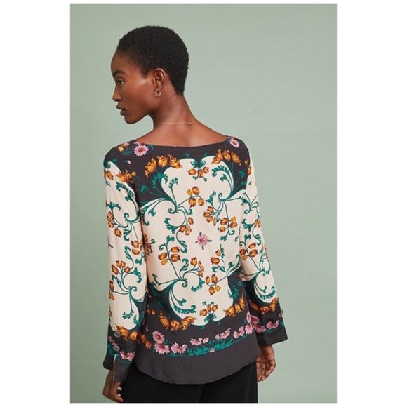 New Anthropologie Maeve Florence Floral Silk Top - Picture 6 of 8